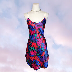 Vtg 90s Cinestar Vibrant Colorful Bold Spaghetti Strap Lingerie Slip Dress Sz M